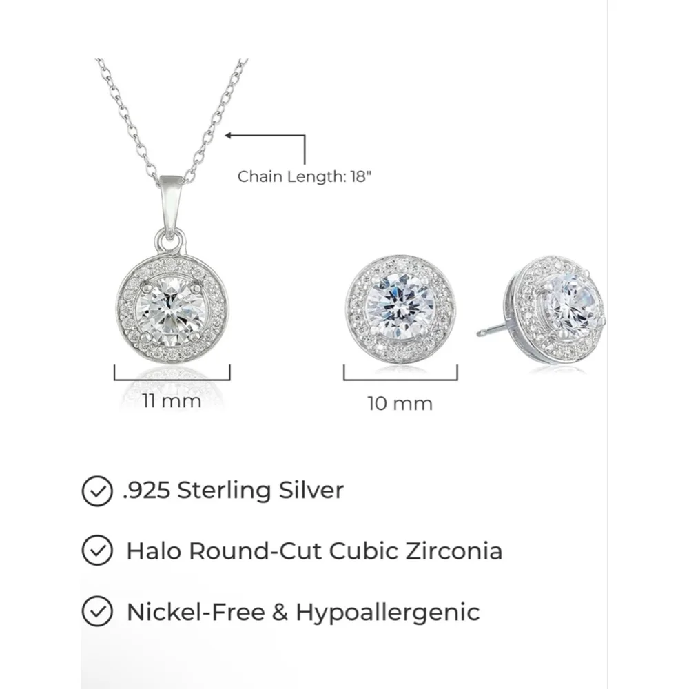 Women's Unbranded Silver Halo Cubic Zirconia Necklace & Earring Set, One Size